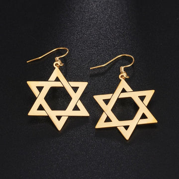 NEW Star of David Gold Silver Color Hollow Hexagram Drop Earrings For Women - The Jewellery Supermarket